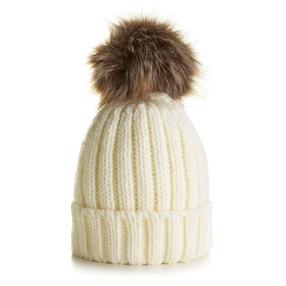 New  Women’s Faux Fur Pom Cuffed Beanie